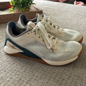 Reebok nano x1, worn twice, women’s, off white, navy, gum colored, size 6.5